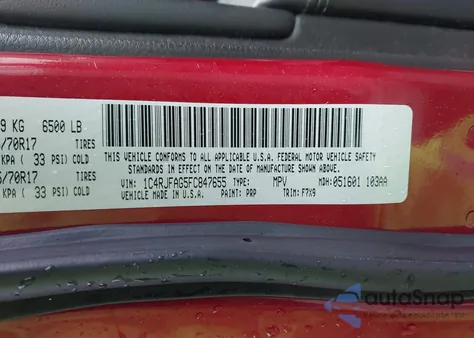 2015 Jeep Grand Cherokee Laredo from USA, damaged, VIN 1C4RJFAG5FC847655